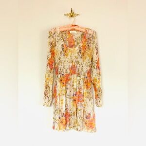 Zimmermann smocked sheer floral print long sleeve minis dress size 2